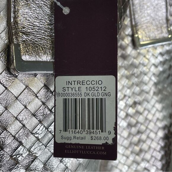 NWT  Elliott Lucca INTRECCIO Woven Metallic Shoulder Bag Tote Pewter Gold Silver - Picture 3 of 14